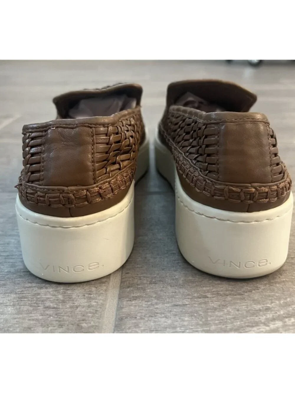 Vince Womens Stafford Woven Leather Platform Sneakers Size 7 Brown Casual Preppy - Picture 5 of 9